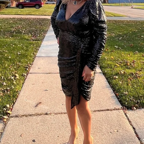 Plus Size Black sequin, mini dress 1X